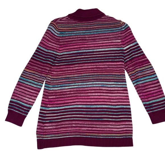 Lands' End Women's Shawl Collar Cardigan M Stripe Knit 100% Cotton Sweater - Picture 3 of 8
